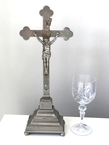 Antique brass altar crucifix - brass,