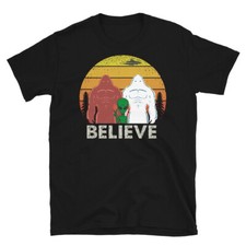 Retro Believe Bigfoot Sasquatch Yeti Alien Hiking Camping Unisex Tee T-Shirt