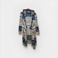 One World Cardigan Size L Hooded Sweater Aztec Boho Knit Jacket