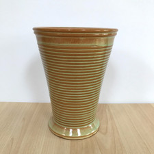 Vintage Burton Pottery Vase Green Brown Ribbed Stoneware 15cm Tall Decorative