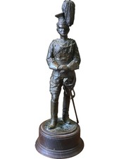 Vintage Military Soldier Figurine Sculpture Cast Resin Wooden Base Collectable