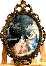 Italian  print  "The Music Lesson"F Boucher baroque metal frame convex glass