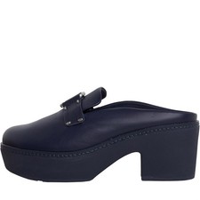 Fitflop Pilar UK 5 Stud-Buckle Leather Platform Mule Clog Sandals Navy Blue