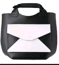 Zara Small  Leather Tote Bag Black / White Handbag Medium 