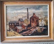 Framed Oil on Board Signed Gordon Bennett. Sheffield Industrial Buildings