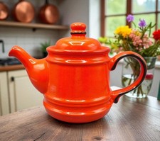 Vintage Ceramic Red Teapot with Black Detailing 1L Capacity - Very Good