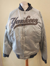 NEW YORK YANKEES MLB Size M (95) SILVER Satin Starter BOMBER JACKET