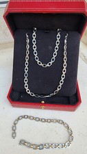 Cartier Santos Necklace & Bracelet Steel Gold Rare Vintage