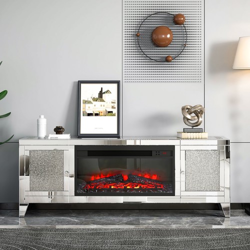 Fireplace stand mirrored - fireplace, tv