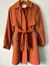 Four Seasons Trench Coat Size S Copper Orange Belt Buttons Machine Wash Winter