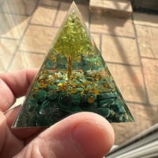 Orgone Pyramid Crystal Tree of Life Energy Generator with Malachite Gemstone K