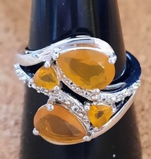 Honey Orange Fire Opal Genuine Natural Gem 925 Sterling Silver Ring Size P-Q