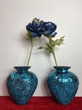 Pair Of Stunning French Cobalt Blue Glazed Mosaic Bulbous Pear Vases