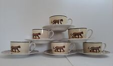 Tavo Lina Leopard Italian 6 Ceramic Cups and Saucers Set Retro Latte Cappuccino