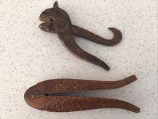 Vintage Hand Carved Wooden Nut Crackers Style Of Fish & Seahorse VGC Working