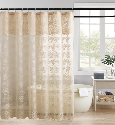 Beige lace shower curtain - beige,