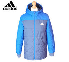 Adidas Boys Size 13-14yrs Blue/Grey Padded Jacket Winter Warm Hooded Puffer Coat