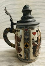 Mettlach 2093 “Playing Cards” 1/2L German Antique Beer Stein