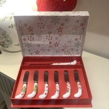 PORTMEIRION CHRISTMAS WISH  Cheese Knife And 6 Butter Spreaders,pre loved 
