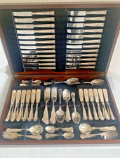 KINGS Design Sheffield Crown Silver Service 124 Piece Cutlery Canteen &wood box.