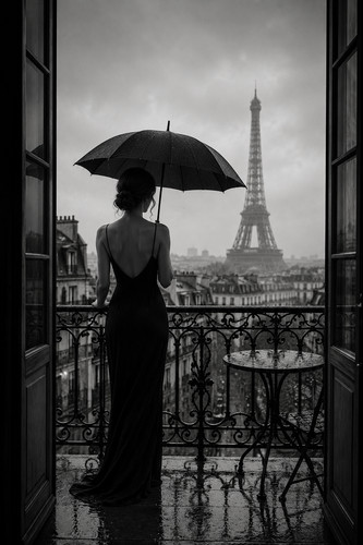 Rainy paris balcony black - rainy,