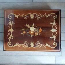Vintage Large Italian Marquetry Inlaid Wood Floral Musical Sewing/Jewellery Box 