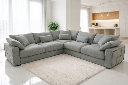Large grey corner sofa fabric - grey,