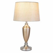 Table Lamp Malham Large Ceramic Champagne Gold and Silver with Natural Shade