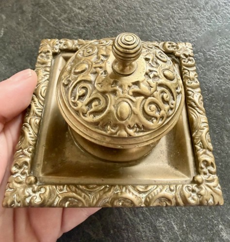 Vintage brass square ink well - square,