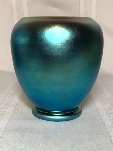 Steuben blue aurene footed - blue, aurene,