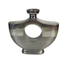Cast Aluminium Silver Coloured Donut Vase Half Brushed Half Polished 23cm Tall