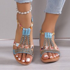 Womens Comfy Strappy Sandals Elastic Ladies Summer Open Toes Bling Shoes Size