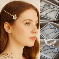 2 Hair Clips Grips Crystal