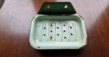 Vtg Enamel 2pc Soap Dish Shabby Chic French CountryStyle Wall Mount/Freestanding