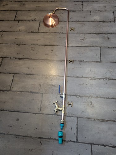 Outdoor sauna shower with - , tap