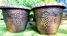 SET 2 x XXL LARGE 46CM 35L GRAPEVINE COPPER COL Plant Pot Garden Plastic Planter
