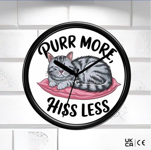 Cat wall clock purr more - clock,
