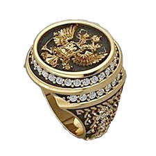 Ring. 14K Gold Plated Russian National Emblem Vintage Double Headed Eagle. UK S