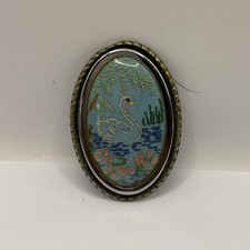 Tapestry Brooch Embroidery Swimming Swan Costume Jewellery 1920s Antique