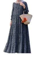ZANZEA Womens Layered Floral Printed Full Sleeve Muslim Casual Long Dresses 2XL