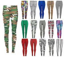 WOMEN'S LADIES FULL LENGTH MULTI PRINT LEGGINGS STRETCH CASUAL PANTS SIZE 8-26