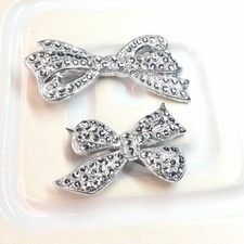 Vintage Art Deco Style Bow Brooches Faux Marcasite Staybrite Style, Silver Tone