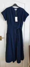 Toast Indigo Side Tie Dress Size 12 Blue Midi BNWT Japanese Cotton Wrap Sleeves