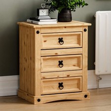 3-Drawer Pine Wood Bedside