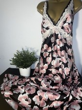 M&S BEAUTIFUL FLORAL POLY SATIN NEGLIGEE/ NIGHTDRESS PINK & BLACK SIZE 16