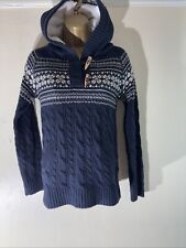 Women Zara Eu Small Navy Blue Knit Fur Lined Hood Jumper Pullover Hoddie Sweater