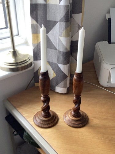 Vintage wooden candle sticks - wooden,