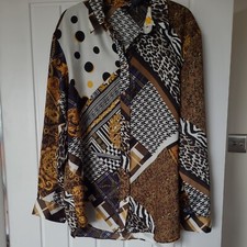 RIVER ISLAND CHAIN/ANIMAL PRINT BLOUSE BROWN BLACK & GOLD, SIZE 16 EX CONDITION 