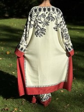 Women's Kaftan Dress with Wide-Leg Trousers Set Print Work Shub Silk