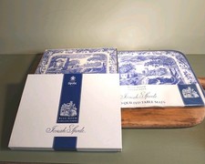 Spode Blue Italian Place Mats Set x 6 Boxed & Quilted Table Mats Vintage VGC